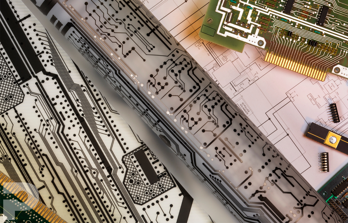 Cad drawings with printed circuit boards on a table.