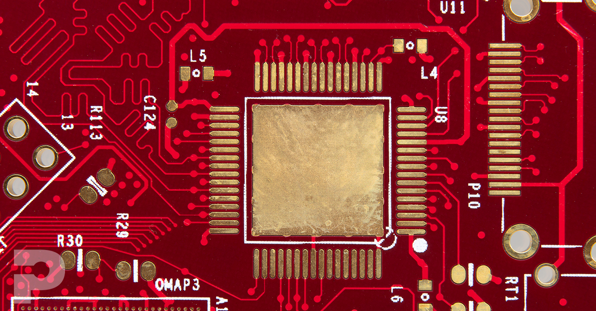 Close up of a printed circuit board via holes