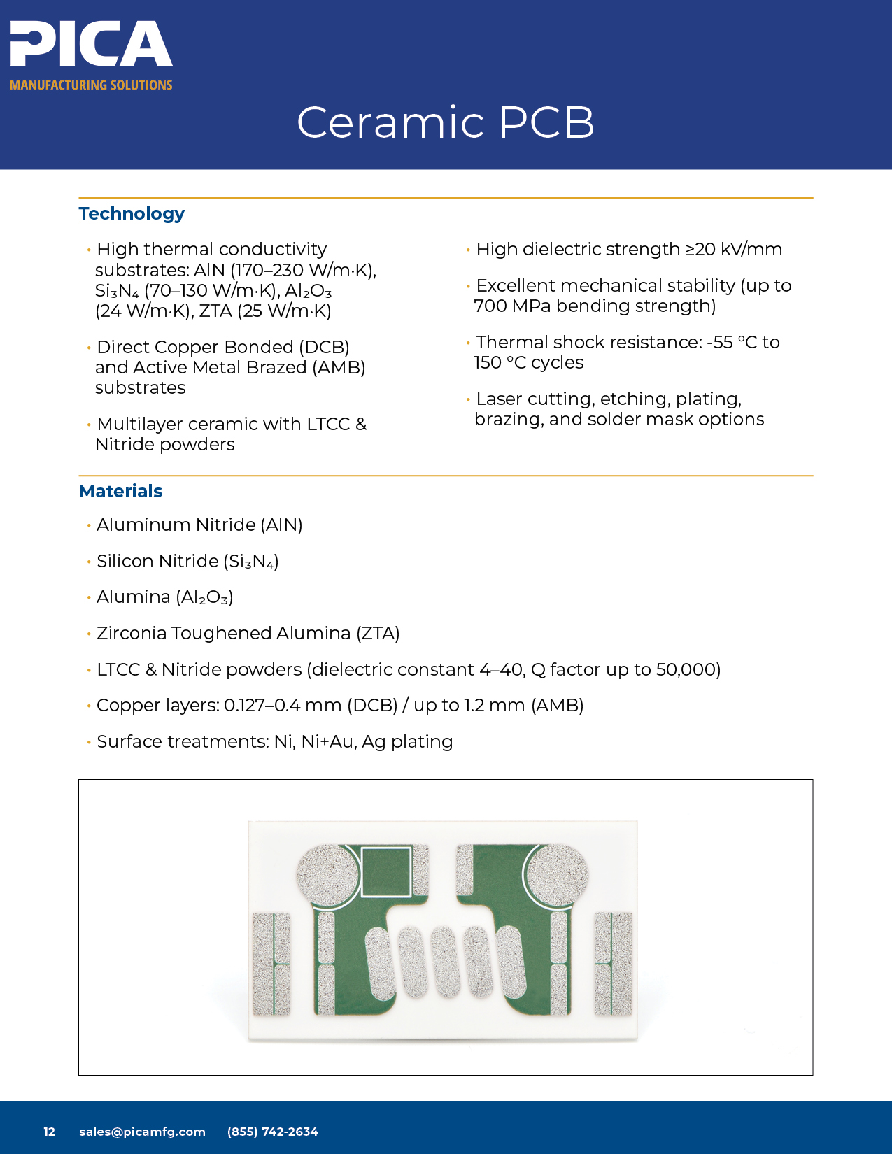 PICA Ceramic PCB capabilities cover