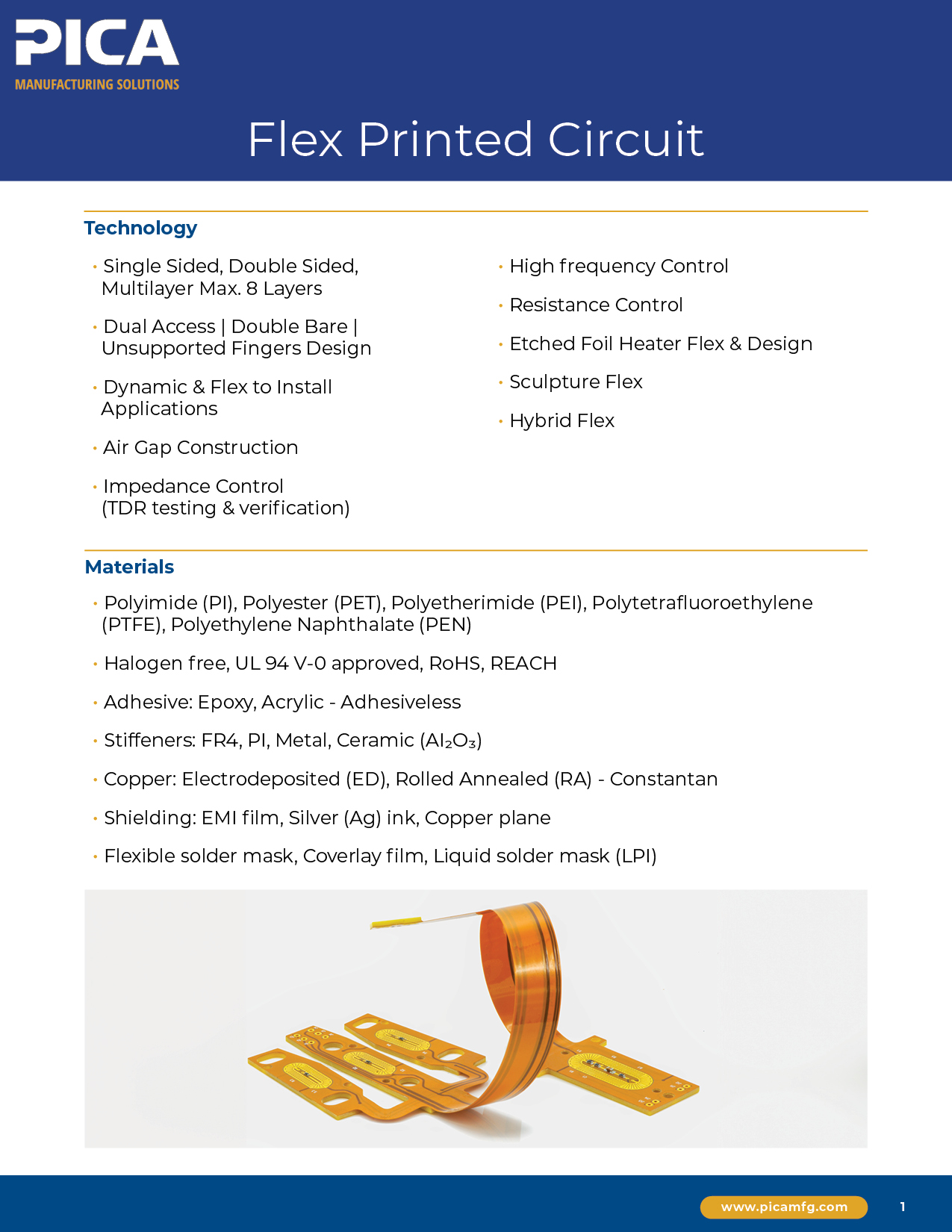 PICA Flexible Printed Circuit capabilities cover
