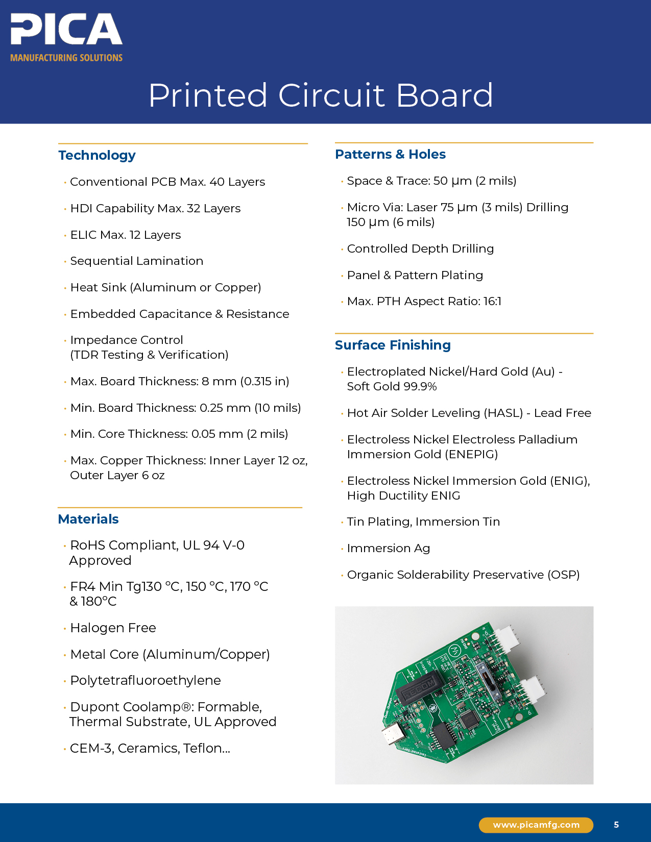 PICA Printed Circuit Board capabilities cover