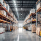 Warehouse aisle with pallets and boxes for global logistics