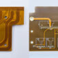 Flex PCB (left) and rigid PCB (right) showing trace routing and layout differences.